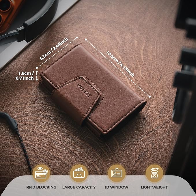 VULKIT RFID Blocking Credit Card Holder, Leather Business Card Holder Case, Minimalist Wallet with Magnetic Closure