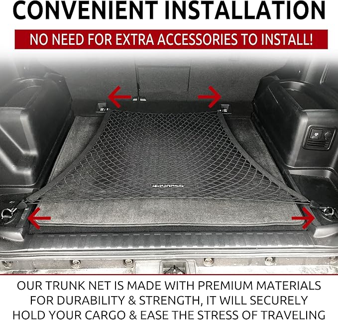 Floor Style Automotive Elastic Trunk Mesh Cargo Net for Toyota 4Runner ONLY 2 Row 2010-2024 - Premium Trunk Organizer and Storage - Luggage Net for SUV - Best Car Organizer for Toyota 4Runner