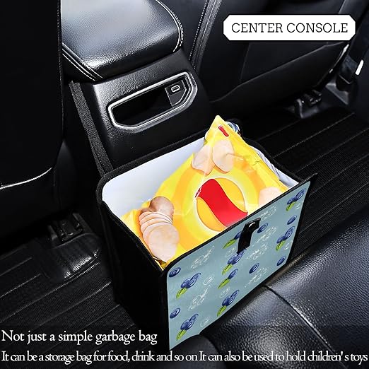 Blueberry Car Trash Can Cute Fruit Foldable Hanging Car Trash Bag Bin Auto Garbage Can Leak-Proof Car Organizer(Large)
