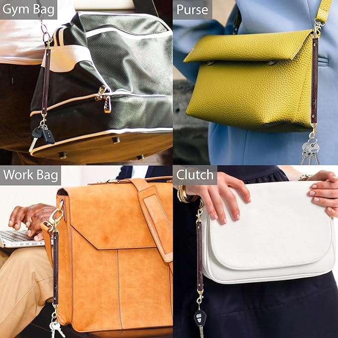 Alban Leather 2-Clip Strap for Wallet, Clutch, Wristlet Purse, Keys, Keychain for Women and Men