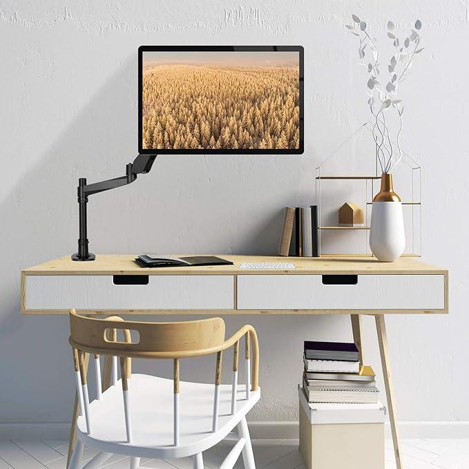 Mount-It! Premium Modular Monitor Desk Mount Arm Stand | Full Motion Gas Spring Arm Fits 19 21.5 24 27 32 Inch Computer Screens with 75 100 VESA Patterns | C-Clamp and Grommet Bases | Black