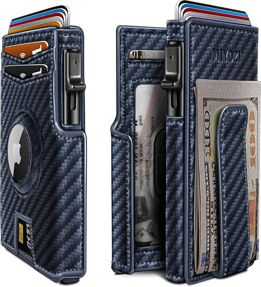 miyozi Airtag Wallet for Men,with Money Clip 10 Cards Metal Case Smart Slim Pop Up Credit Card Holder Flip with Magnetic Closure RFID Blocking wallet with Gift Box