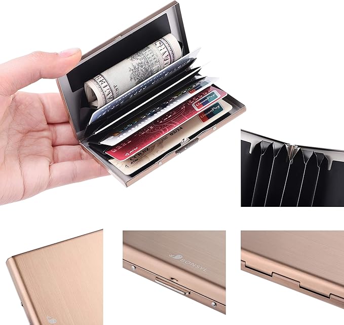 BONSYL® Credit Card Holder, RFID Blocking Slim Metal Credit Card Wallet, with Card Slots, for Women and Men. | RFID Blocking, Slim, 6 Card Slots