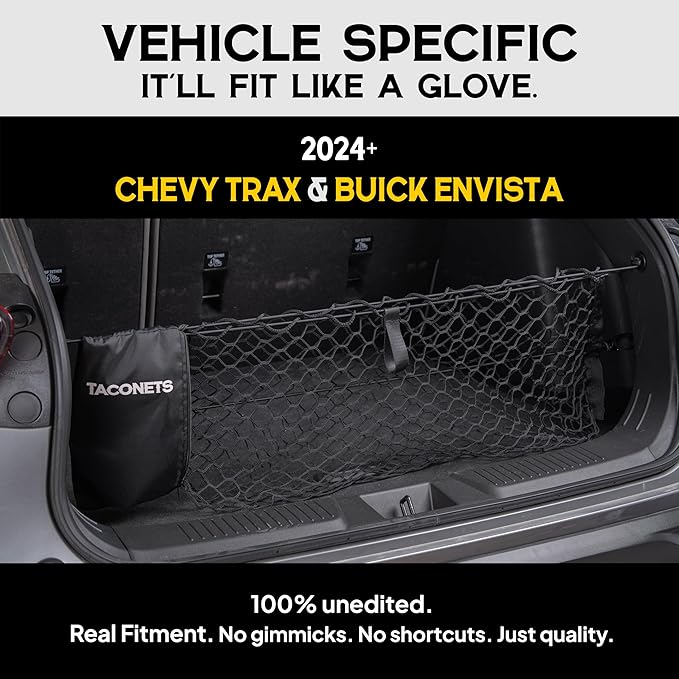 TacoNets Envelope Cargo Net for Chevy Trax/Buick Envista - Fits 2024-Current - Upgraded 5mm Bungee - Integrated Storage Bag - Heavy Duty Hooks - Designed in USA