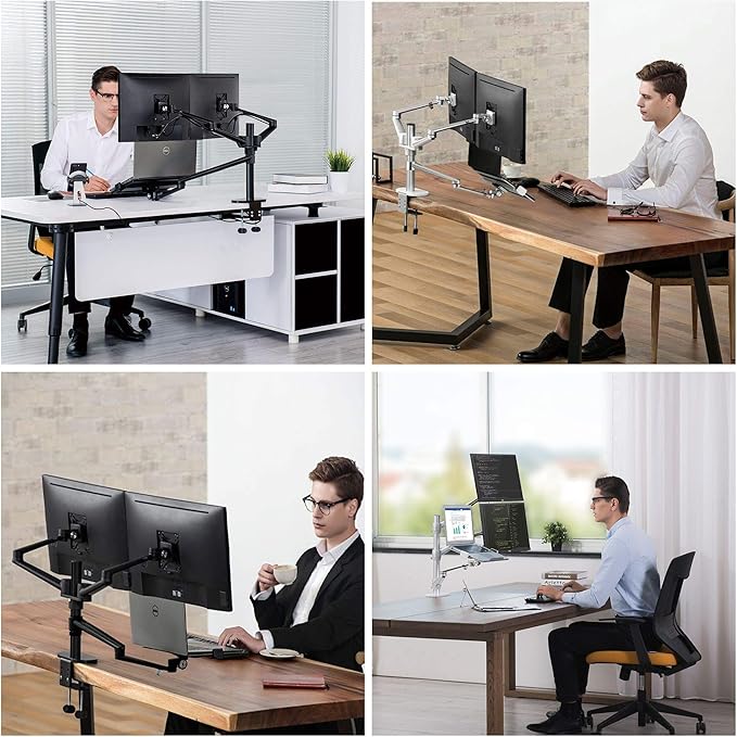 Height Adjustable Laptop Monitor Stand - Compatible with 13 to 17.3 inch Laptops, Holds 2 Monitors 11 to 27 inch with Vesa, Black