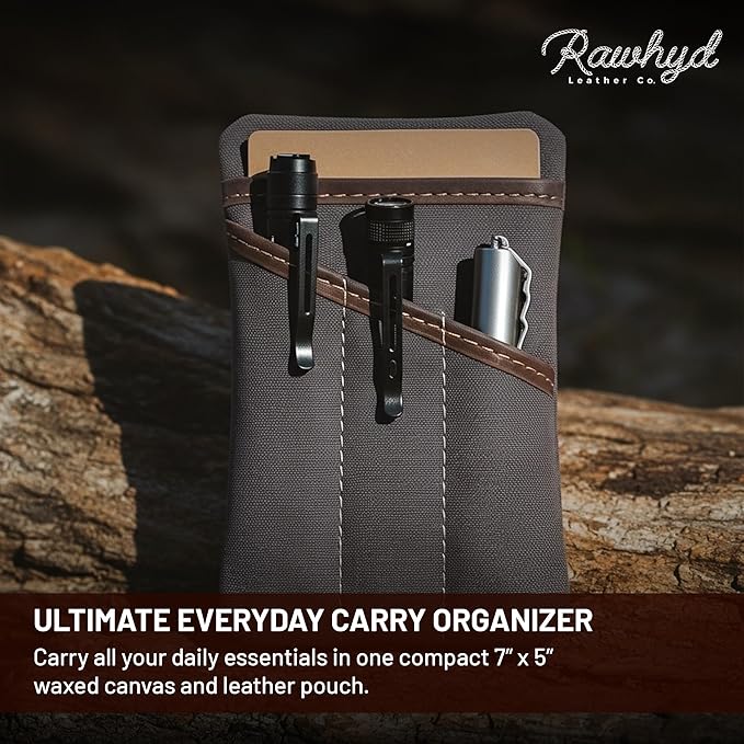 Waxed Canvas EDC Pocket Organizer for Men - Multi-Tool Back Pocket Pouch for Phone/Notebook, Pen, & EDC Gear - Water-Repellent Leather Tool Pouch, Sizes: 6” x 4” & 7” x 5”