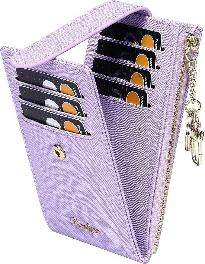 Badiya Slim Women Wallet RFID Blocking Bifold Compact 9 Card Slots Holder Wallets Soft Leather with Zipper Coin Pocket 2 ID Window