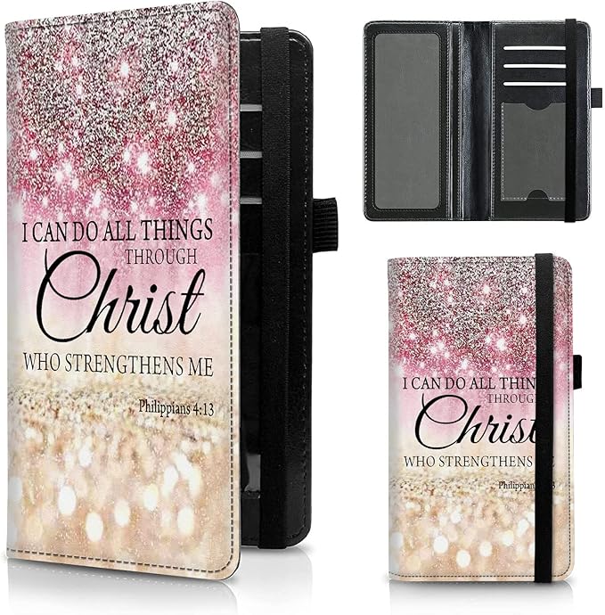 FUYOCWE Leather Checkbook Covers for Men Women Check book Holder Cover Wallets for Personal Checkbook Duplicate Checks with RFID Blocking & Elastic Strap-I can do all things through christ