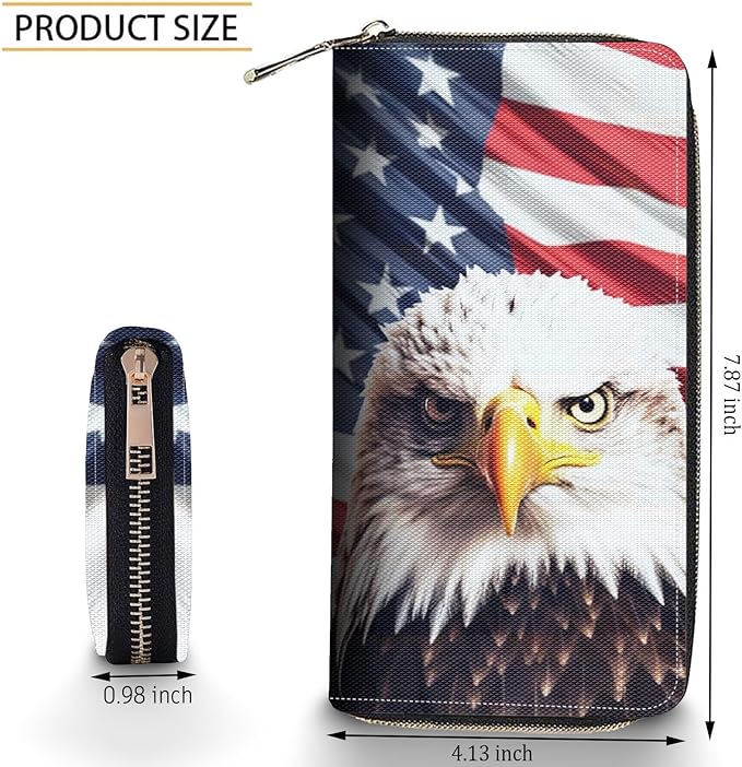 Bxgolkgd Womens Wallet, RFID Blocking Leather Wallet,Large Capacity Wallet Credit Card Holder PU Leather Ladies Clutch with Zipper Coin Pocket - American Flag Eagle
