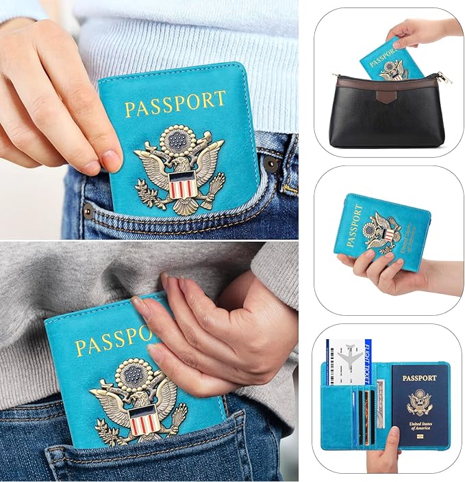 Premium Passport Holder for Travel, RFID Blocking Passport Cover Slim, Durable & Travel-Friendly, Passport Wallet Keep Your Documents Safe & Organized (Sky Blue)