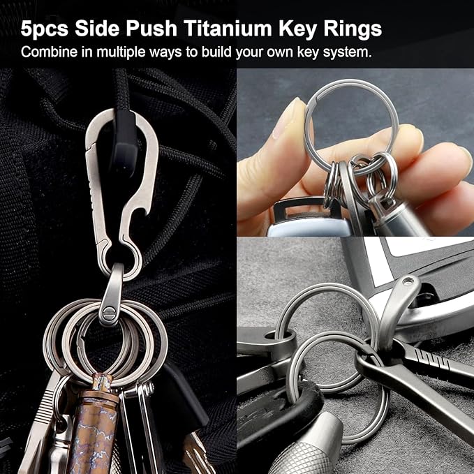 Titanium Key Rings Heavy Duty Side Push Split Key Chain Rings for Key Carabiner Quick Release Keychain