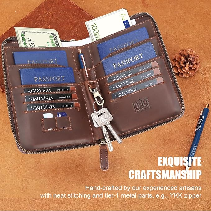 STAR VISTA Lorenzo Full Grain Leather Family Passport Wallet for 4, Large Travel Document Organizer for Exquisite Voyagers, Multi-Currency Compartments, RFID Blocking, AirTag Track, Espresso Brown