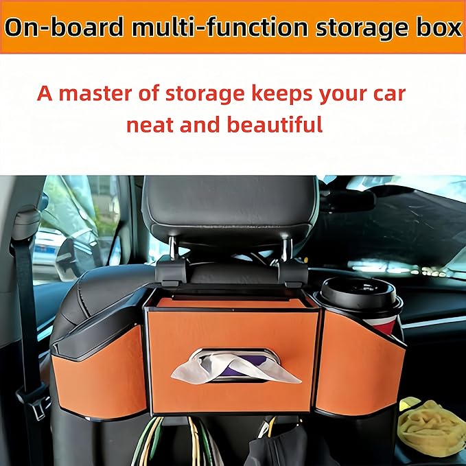 2026 Upgrade 4-in-1 Car Organizer Back Seat, Leather Multifunctional Car Organizer and Storage Box with Cup Holders for Hold Phone, Snacks, Drinks, Handbag, Keep Your Ride Clean & Organized (Brown)