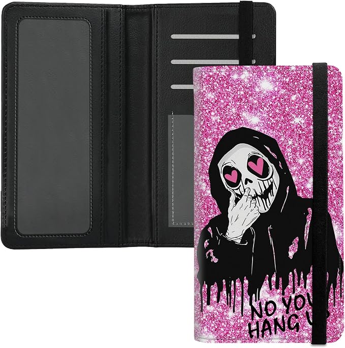 Premium PU Leather Checkbook Cover for Men & Women,RFID Blocking Slim Check Book Holder with Duplicate Check Divider & Pen Holder,Fits Standard Personal Checks,Skull Face Pink