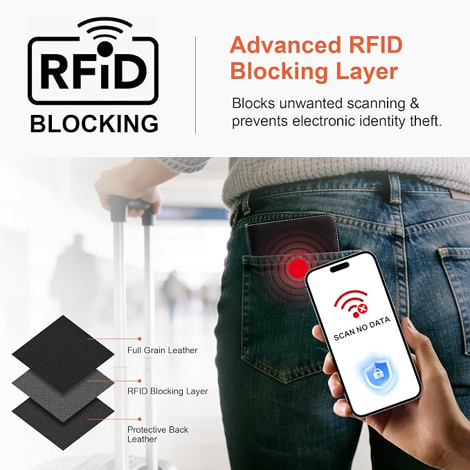 Passport Holder with Hidden AirTag Slot - RFID Blocking Leather Travel Wallet for Men & Women, Slim Anti-Loss Organizer