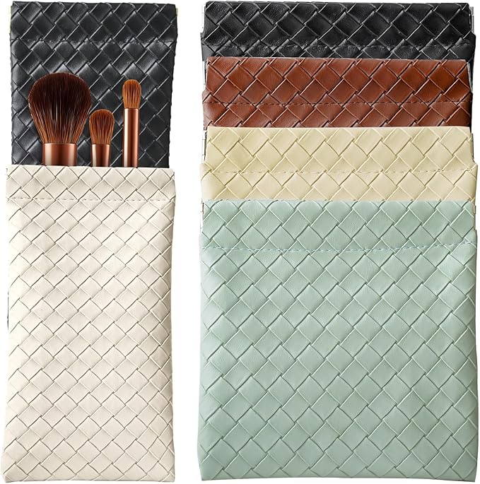6 Pack 2 Sizes Small Makeup Bag for Purse, Woven Snap Closure Pouches for Purse, Soft Leather Coin Purse for Women, Mini Travel Organizer for Cosmetics Sunglasses Cash Cards Lip Gloss Lipstick