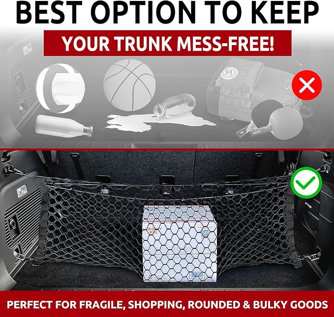 Envelope + Floor Style Elastic Trunk Mesh Cargo Net for Subaru Ascent 2019-2025 - Premium Trunk Organizers and Storage - Luggage Net for SUV - Best Car Organizer for Subaru Ascent