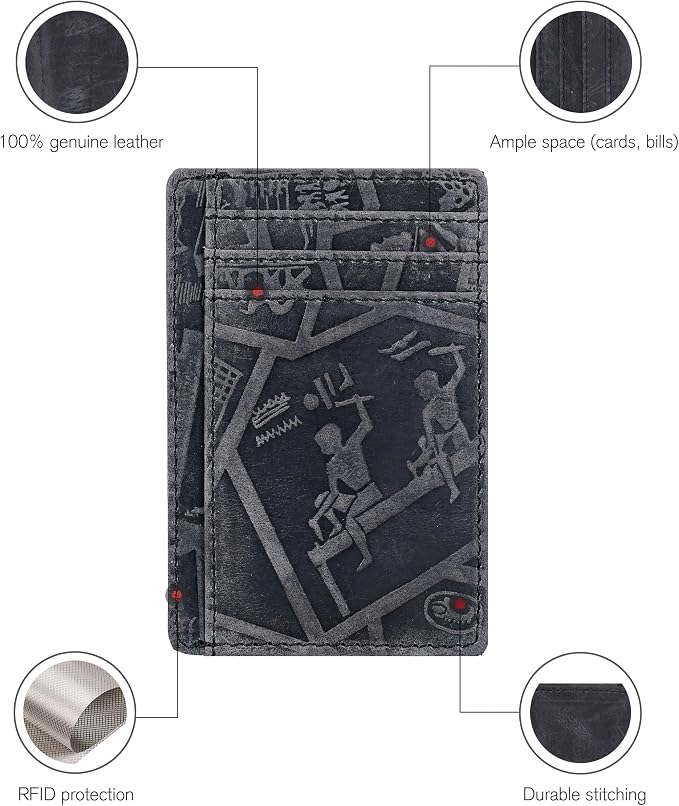 Oak Leathers Leather Slim Minimalist Wallet for Men & Women RFID Front Pocket Leather Card Holder Wallets (Egyptian Blue)