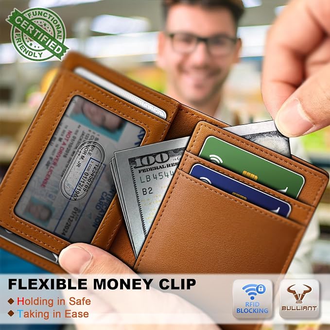 BULLIANT Slim Wallet For Men 12Cards,Magnetic Flip Build-in Money Clip Airtag Compatible-RFID Blocking