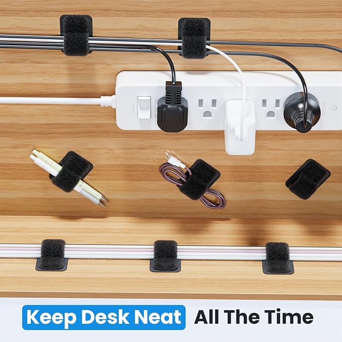 Under Desk Cable Management, 【Holds 15 Cables】【Ultra Adhesion】 Hook and Loop Cable Strap, Adjustable Long Cable Tie, Reusable Cable Clip Hiding, 20 Pairs