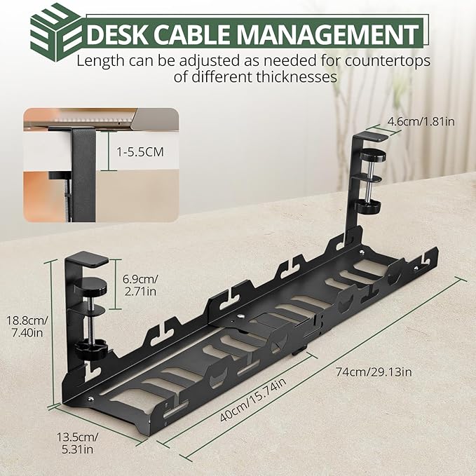EYPINS Under Desk Cable Management Tray - No Drill Retractable 16-29inch Underdesk Cable Rack 22PCS, Computer Cord Organizer Under Desk, Sturdy Carbon Steel Wire Storage Tray for Home Office