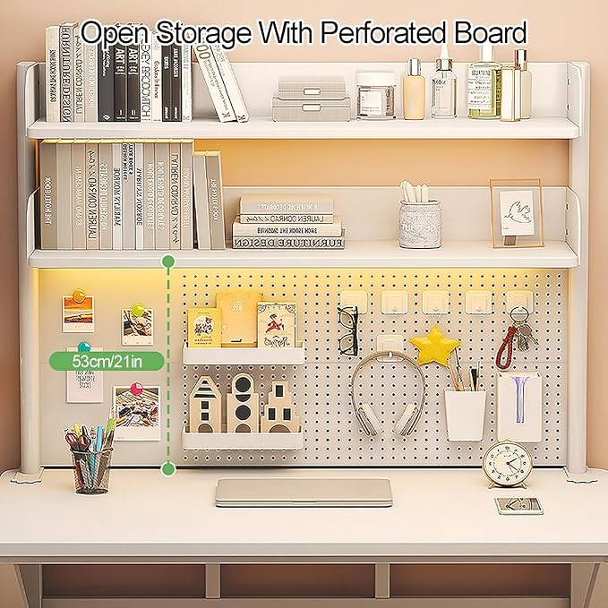 Clamp on Desk Organizer Shelf, 2-Tier Shelving Unit Desk Extender Pegboard Workstation, with Adjustable Storage Tray, for Table Accessories(Natural,60x95cm)