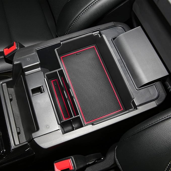 HGWEI Center Console Organizer Compatible with Ford Explorer 2020 2021 2022 2023 2024 2025 2026 Interior Accessories, Coin Holder Armrest Secondary Storage Box Container Insert Divider Tray, Red