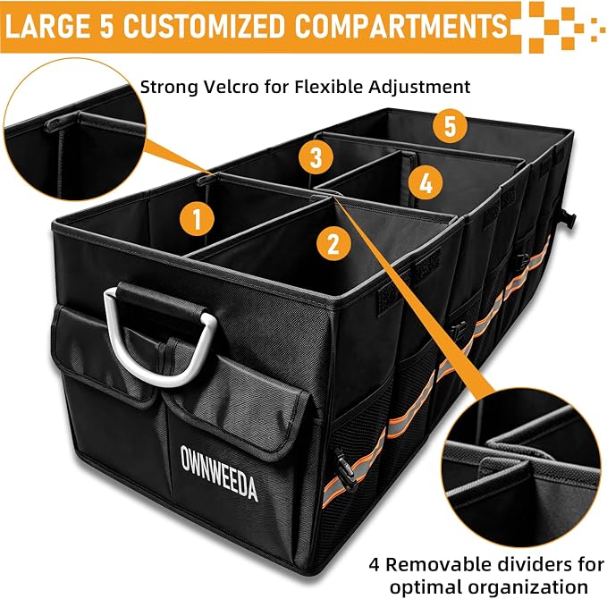 90L Large Car Trunk Organizer with 30L Removable Leakproof Cooler Bag, Collapsible Storage Bin with Lid & Dividers, Heavy Duty Accessories for SUV Sedan, Ideal for Grocery Camping Road Trip