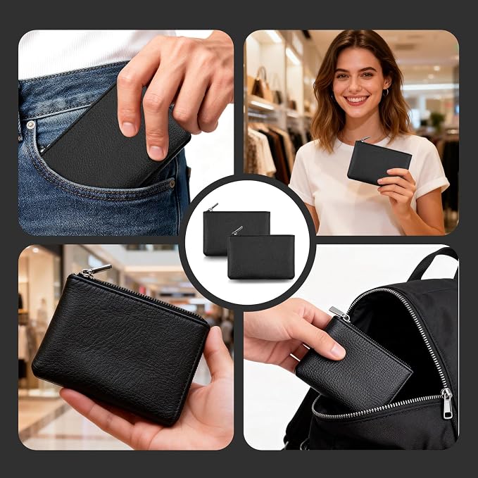 2Pcs Coin Purse,Small Portable PU Leather Zipper Pouch Change Purse, Portable Change Wallet,Coin Pouch with Zipper, Mini Coin Pocket Pouch Change Holder for Women Change Purse for Coins(Black)