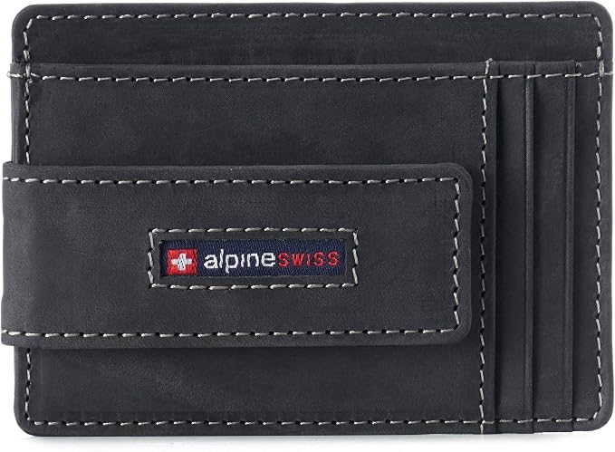 alpine swiss Harper Mens RFID Slim Money Clip Front Pocket Wallet Minimalist Leather ID Card Holder | RFID