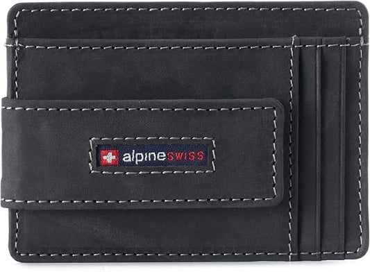 alpine swiss Harper Mens RFID Slim Money Clip Front Pocket Wallet Minimalist Leather ID Card Holder | RFID
