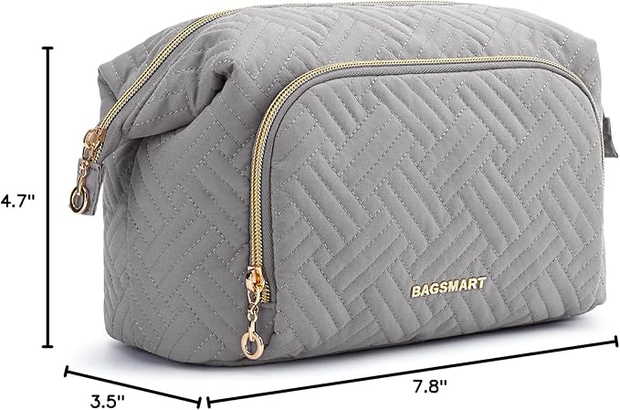 BAGSMART Travel Makeup Bag, Cosmetic Bag Small Make Up Organizer Case,Wide-open Pouch for Women Purse for Toiletries Accessories Brushes Grey