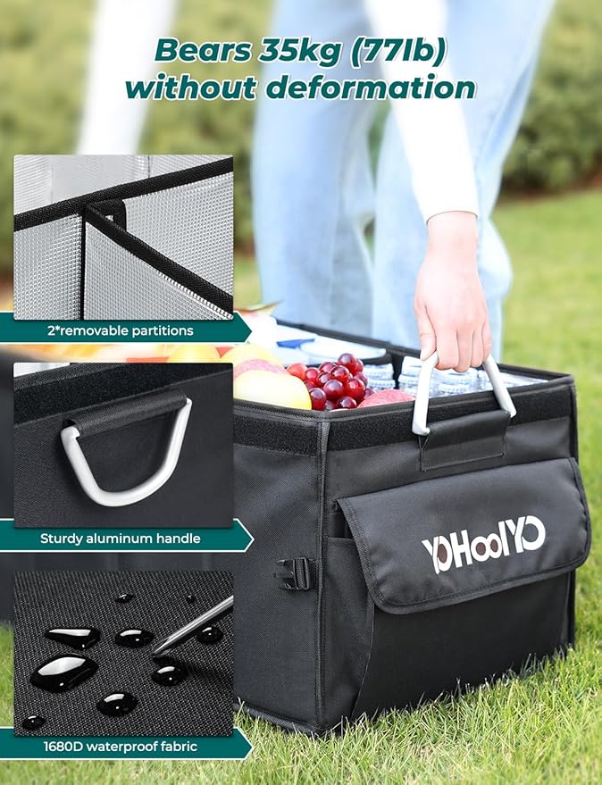 YOHOOLYO Car Trunk Organizer Cooler Bag Insulated Collapsible Trunk Organizer for SUV with Multi Compartments Lid