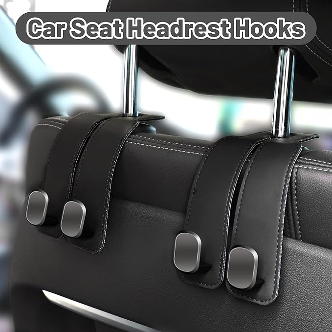 Amelity Car Seat Back Storage Hook, 2 Pack Car Headrest Hooks, Cute Car Purse Hanger for Handbags, Purses, Bags, Daily Car Accessories - Black