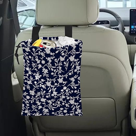 Car Trash Bag Trendy Floral Car Garbage Bag Hanging Car Trash Can for Back Seat with Drawstring