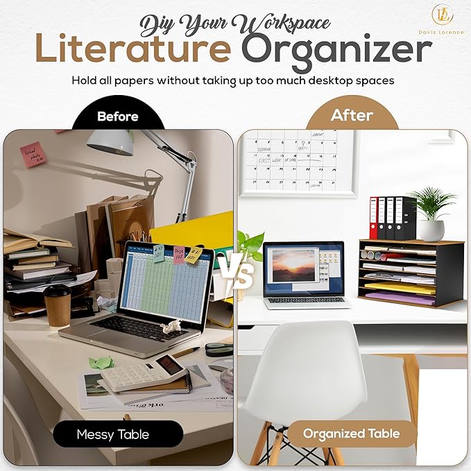 Wooden Paper Organizer 20.25"W x 12.25"H x 13.25"D, 6-Tier Storage for 12"x18" & 11"x17" Sheets, Includes Matching Pen Holder & Tray, Ideal for Office, Home, Art Room and Classroom
