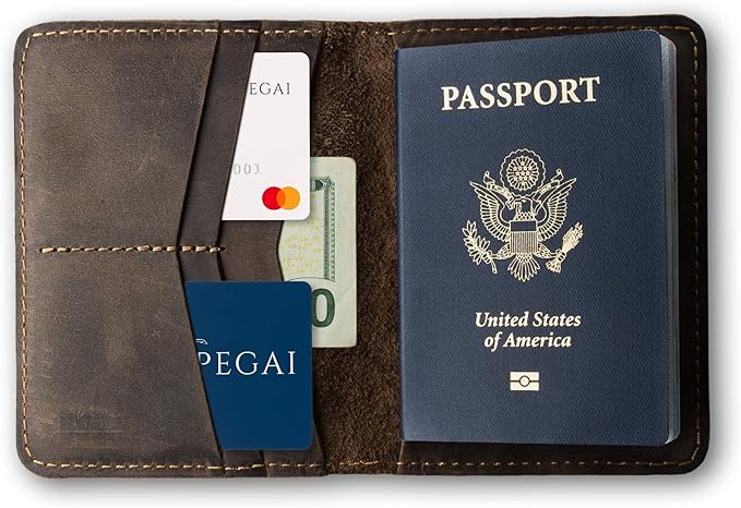 PEGAI Personalized Leather, Passport Holder For Travel | Handmade Passport Wallet Cover Case | Travel Document Holder, Passport Cover for Men, Women, and Family | Pike (Chestnut Brown)