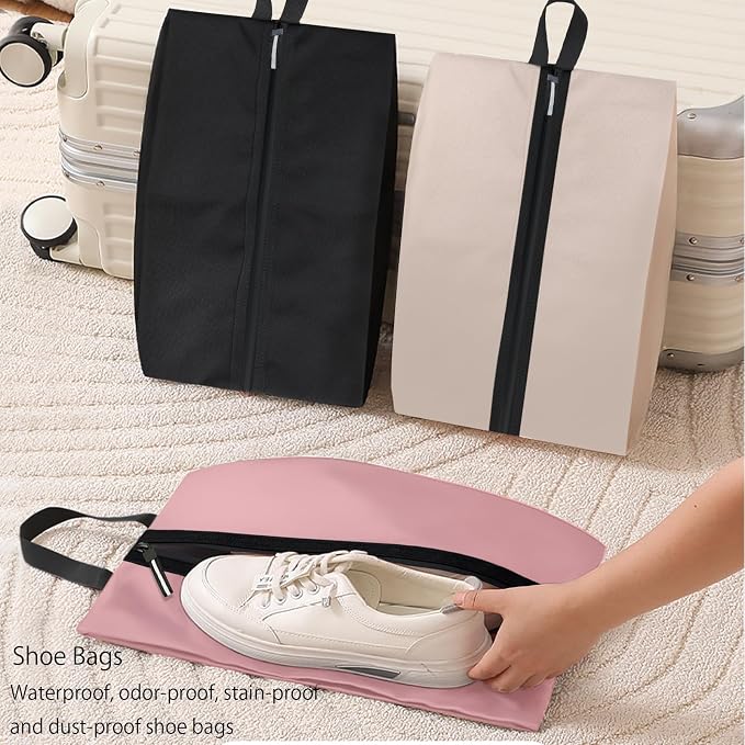 Shoe Bag for Travel, Waterproof Extra Large Shoe Storage Organizer with Handle, Multi-Functional Odor-Resistant Shoe Pouch for Gym, Soccer, Golf, Tennis Soccer Cleats Bag 16.5 x 9.8 Inches (Pink)