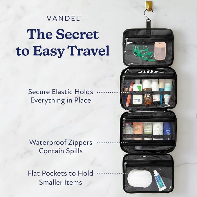 VANDEL Waterproof Hanging Toiletry Bag [TSA-Approved] Hanging Makeup Organizer Bag, Cosmetic Travel Bags for Women, Makeup Case Toiletries Organizer Hygiene Bathroom Shower Caddy - Black
