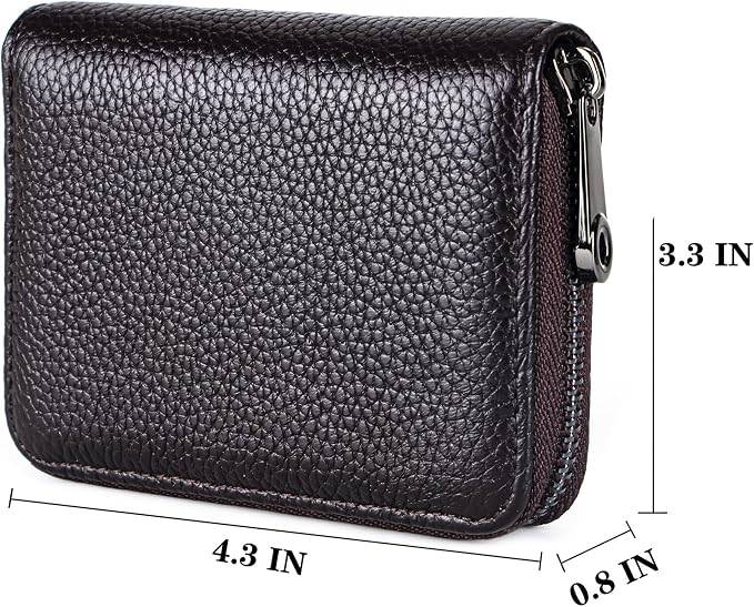 Suweibuke Genuine Leather Credit Card Holder Zipper Wallet RFID Blocking Secure Card Case ID Case Organizer (Classic Brown)