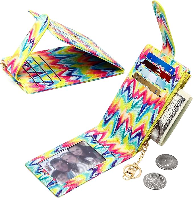 Badiya Slim Women Wallet RFID Blocking Bifold Compact 9 Card Slots Holder Wallets Soft Leather with Zipper Coin Pocket 2 ID Window
