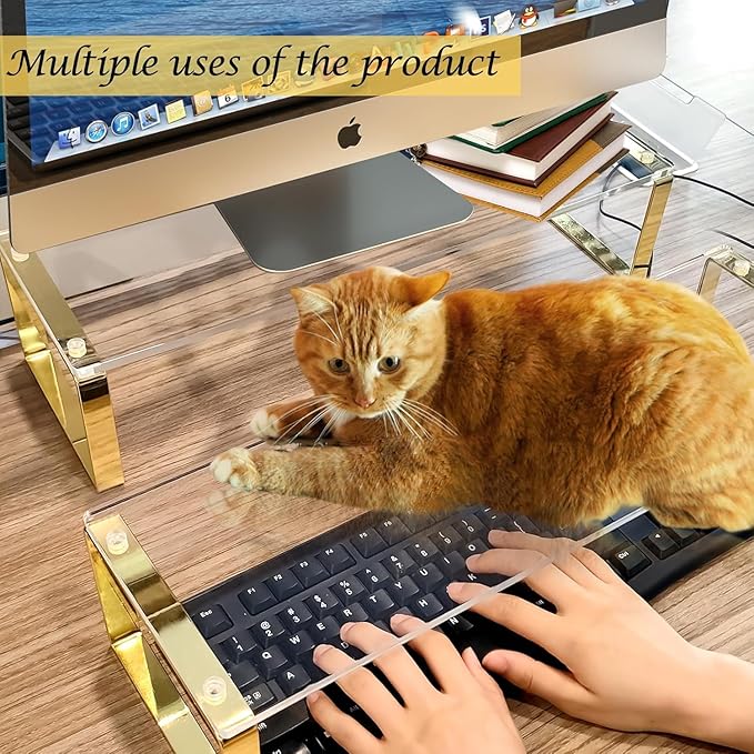 Keyboard Cat Protector - 20" Large Monitor Stand 2 in 1 Clear Acrylic Keyboard Cover Long Acrylic Monitor Stand Keyboard Protective Cover for Desk 108 Keyboard Protector Laptop Computer Monitor#1