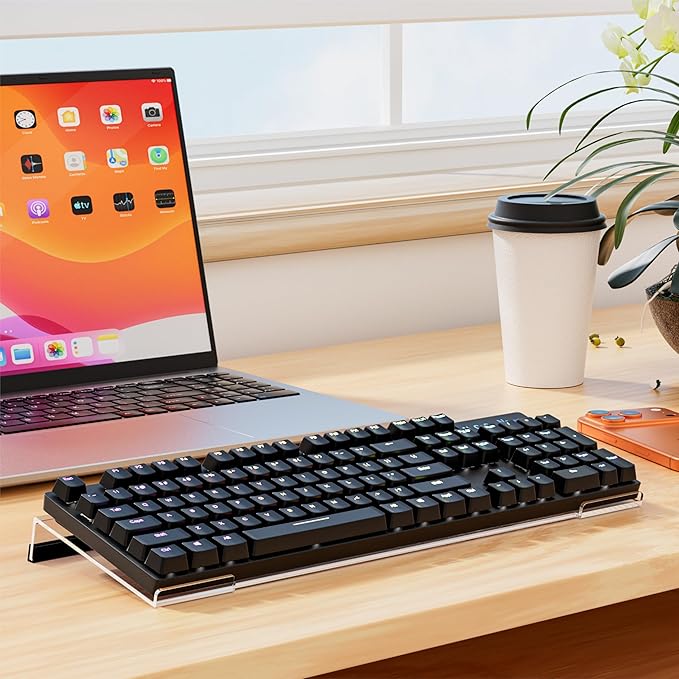 Computer Keyboard Stand PC Keyboard Stand, Acrylic Tilted Keyboard Stand for Ergonomic Typing Clear Keyboard Tray for Easy Typing and Working, Keyboard Holder with Silicone Non-Slip Case