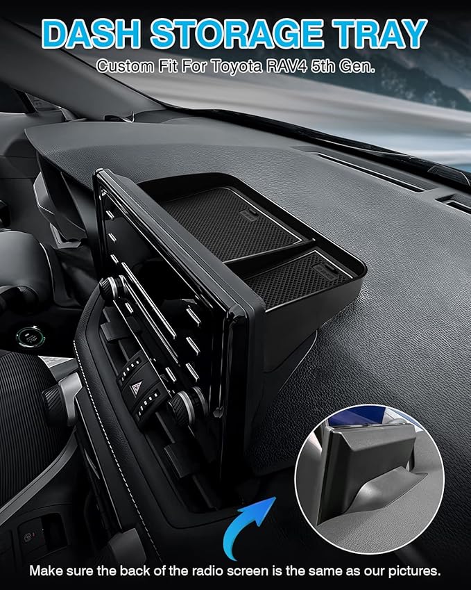 Karltys Dashboard Center Console Organizer, Behind Screen Storage Box for Phones Keys Sunglass Card, RAV4 Dash Organizer Non-Slip Liners for Toyota RAV4 2019-2025 Accessories (NO for RAV4 Limited)