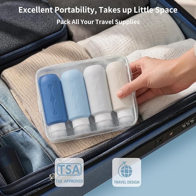 Gemice Travel Bottles for Toiletries, Tsa Approved Travel 6oz Size Containers with Clear Bag, BPA Free Leak Proof Travel Tubs Refillable Liquid Travel Accessories for Cometic Shampoo Lotion