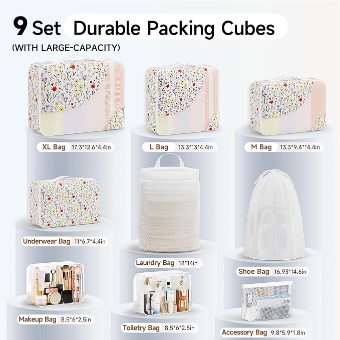 9 Set Packing Cubes for Travel, Gifts for Women Mom,Anti-Tearing Suitcase Organizer,OlarHike Vacation Essentials & Accessories for Cruise Ship