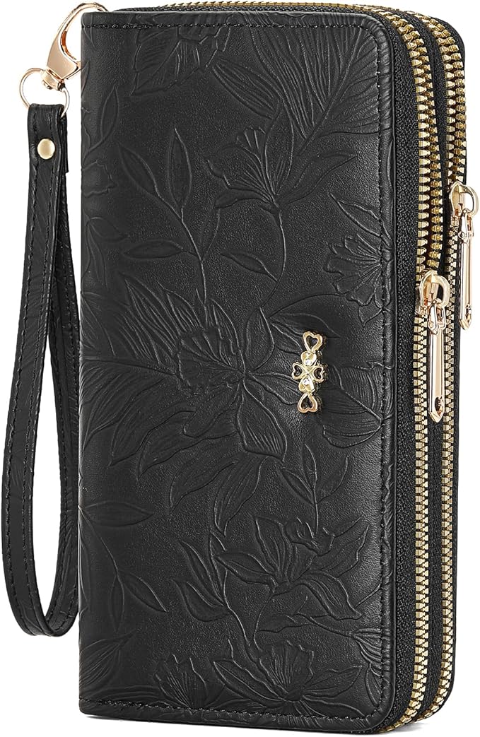RNIEGA Wallet for Women Clutch Double Zip Around Credit Card Holder Leather Women's Wallet Large Capacity