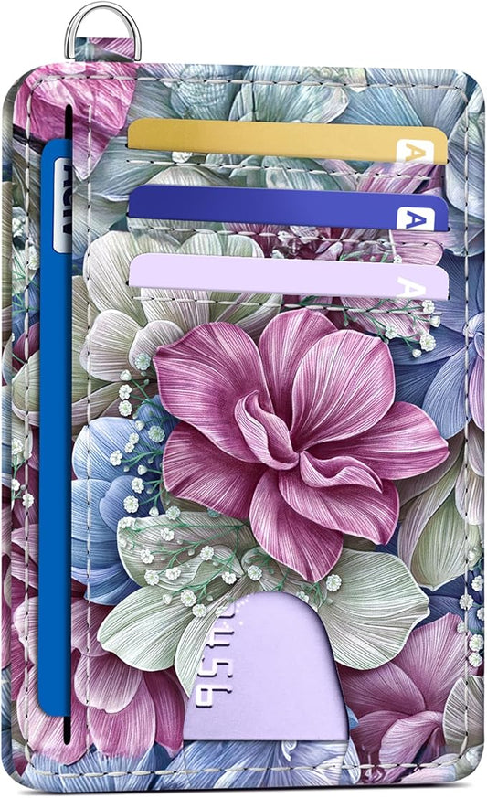 Mayski Slim Wallet, Credit Card Holder for Women, Minimalist Front Pocket RFID Blocking Card Cases, Small Wallet Women Men(Happy Flower)