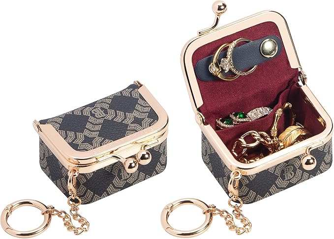 Royal Bagger Genuine Cow Leather Mini Jewelry Box Women's Coin Purse Solid Color Kiss Lock Change Pouch Casual Style Small Storage Bag for Women 1894 (Dark Blue 6894)