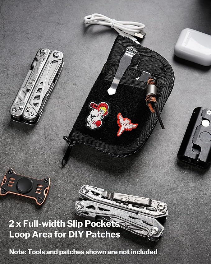 VIPERADE VE10 EDC Pouch Small Pocket Tool Pouch with 10 Compartments, Men's Pocket Organizer for Multitools, EDC Organizer with Patches Area for DIY (Black Camo)